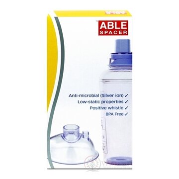 ABLE SPACER 2 + Medium Mask Nadstavec inhalačný s ventilom s náustkom a so strednou maskou s píšťalkou, 1x1 ks obrázok