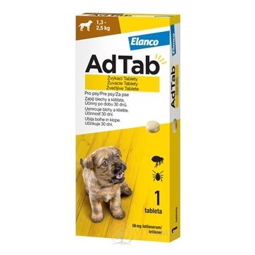 AdTab pre psy 56 mg žuvacie tablety, hmotnosť psa 1,3–2,5 kg, 1x1 ks obrázok