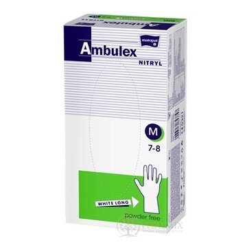 Ambulex rukavice NITRYLOVÉ veľ. M, biele, dlhé, nesterilné, nepúdrované, 1x100 ks obrázok