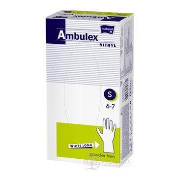 Ambulex rukavice NITRYLOVÉ veľ. S, biele, dlhé, nesterilné, nepúdrované, 1x100 ks obrázok