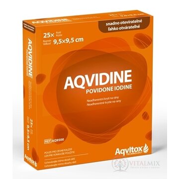 AQVIDINE neadherentné krytie na rany, s jódpovidónom, 9,5 x 9,5 cm, 1x25 ks obrázok