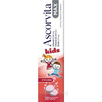 ASCORVITA MAX Kids šumivé tablety pre deti (4-6 rokov), vitamín C, D a zinok, 1x20 ks obrázok