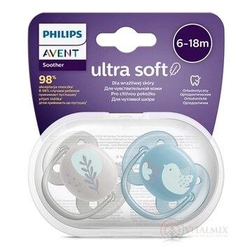AVENT CUMLÍK Ultra Soft Premium 6-18m chlapec na utišovanie, silikón, FlexiFit, zvieratko 1x2 ks obrázok
