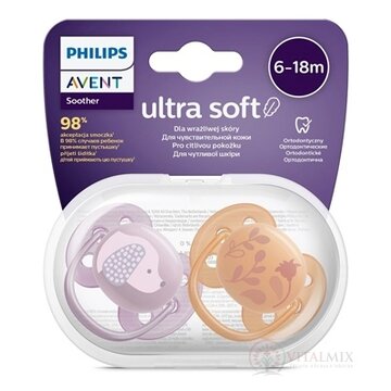 AVENT CUMLÍK Ultra Soft Premium 6-18m dievča na utišovanie, silikón, FlexiFit, zvieratko 1x2 ks obrázok