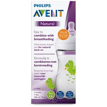 AVENT FĽAŠA Natural PP 260 ml Drak, cumlík ultra soft (1m+) mäkký, pomalý (SCF070/24) 1x1 ks obrázok