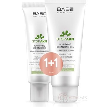 BABÉ AKNÉ Hydratačný krém + Hĺbkovo čistiaci gél krém 50 ml + gél 200 ml (1+1), 1x1 set obrázok