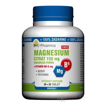 BIO Pharma Magnesium citrát 150mg + Vitamín B6 tbl 30+30 (100% ZADARMO) (60 ks) obrázok