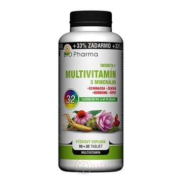 BIO Pharma Multivitamín s minerálmi IMUNITA+ tbl 90+30 (33% ZADARMO) 32 zložiek (120 ks) obrázok