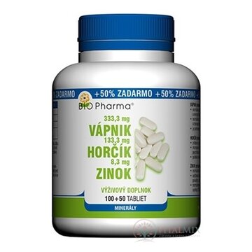 BIO Pharma Vápnik, Horčík, Zinok tbl 100+50 (50% ZADARMO) (150 ks) obrázok