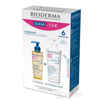 BIODERMA Atoderm BALÍK Intensive baume + Olej upokojujúci balzam 500 ml + sprchový olej 200 ml, (ZĽAVA -13 EUR), 1x1 set obrázok