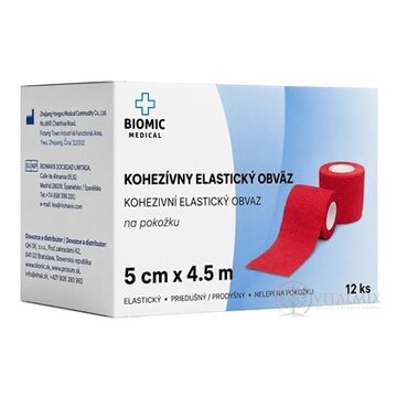 BIOMIC Kohezívny elastický obväz 5 cm x 4,5 m, fixačný, červený 1x12 ks obrázok