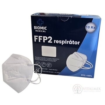 BIOMIC Respirátor FFP2 NR D bez ventilu, jednorazový, biely 1x10 ks obrázok