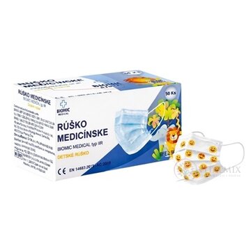 BIOMIC RÚŠKO medicínske detské so vzorom smajlíky, pre deti, jednorazové, typ IIR 1x50 ks obrázok