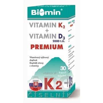 BIOMIN VITAMIN K2 + VITAMIN D3 2000.I.U. PREMIUM cps 1x30 ks obrázok