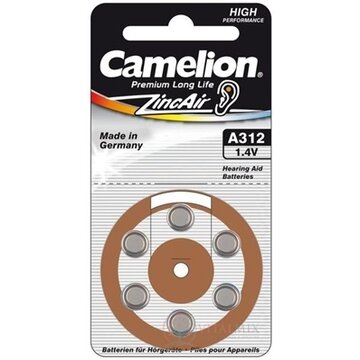 CAMELION ZincAir Premium Long Life A312 batérie do načúvacích prístrojov - 1,45 V, hnedá 1x6 ks obrázok