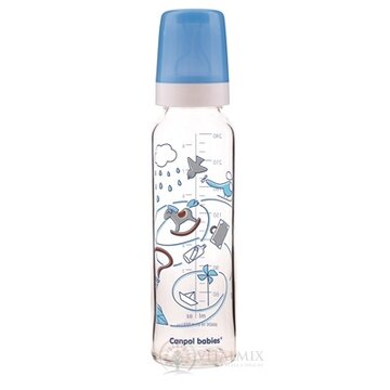 Canpol Babies Fľaša Dekor 240ml sklo, silikónový cumlík okrúhly 12m+, 1x1 set obrázok