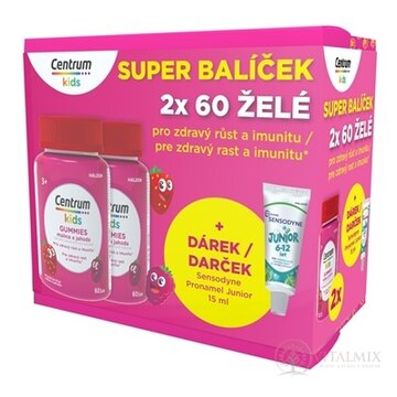 Centrum kids GUMMIES malina a jahoda (darčekové balenie) želé s vitamínmi a minerálmi 2x60 ks + darček: zubná pasta (inov. 2025), 1x1 set obrázok