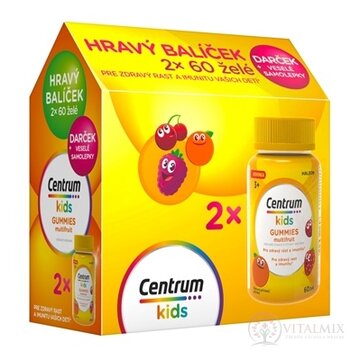 Centrum kids GUMMIES multifruit (darčekové balenie) želé s vitamínmi a minerálmi 2x60 ks + darček: veselé samolepky, 1x1 set obrázok