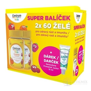 Centrum kids GUMMIES multifruit (darčekové balenie) želé s vitamínmi a minerálmi 2x60 ks + darček: zubná pasta (inov. 2025), 1x1 set obrázok