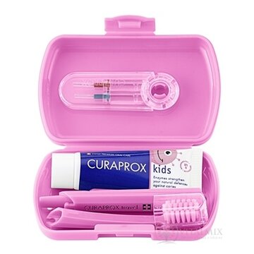 CURAPROX Kids travel set ružový (1x zubná kefka, 2x medzizubná kefka CPS, 1x zubná pasta melón 6+ 10 ml, 1x nálepka) 1x1 set obrázok