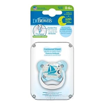Dr.BROWN´S CUMLÍK PreVent ORTODONT SVIETIACI 0-6M, modrý, 1x1 ks obrázok