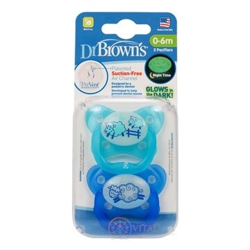 Dr.BROWN´S CUMLÍK PreVent ORTODONT SVIETIACI 0-6M, modrý, ovečky (inov.2021) 1x2 ks obrázok