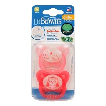 Dr.BROWN´S CUMLÍK PreVent ORTODONT SVIETIACI 6-18M, ružový, 1x2 ks obrázok