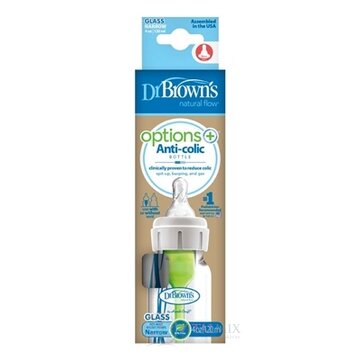 Dr.BROWN´S DOJČENSKÁ FĽAŠA OPTIONS+ 120 ml Narrow, 0M+, anti-colic, sklenená, biela (so silikónovým cumľom level-1) 1x1 ks obrázok