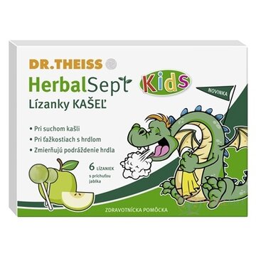 Dr.Theiss HerbalSept Kids KAŠEĽ Lízanky, s príchuťou jablka 1x6 ks obrázok