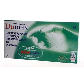 DUMAX RUKAVICE latexové  vyšetrovacie nesterilné pudrované, veľkosť M; 1x100ks obrázok
