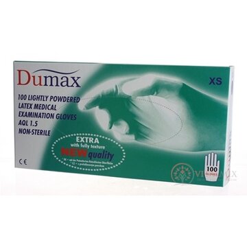 DUMAX RUKAVICE latexové  vyšetrovacie nesterilné pudrované, veľkosť XS; 1x100ks obrázok