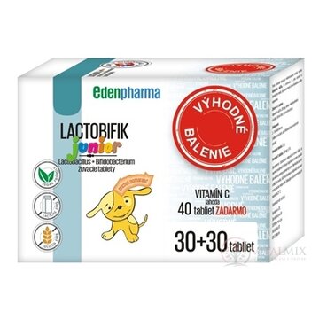 EDENPharma LACTOBIFIK Junior (Výhodné balenie) žuvacie tablety 30+30 + zadarmo Vitamín C tbl 40, 1x1 set obrázok