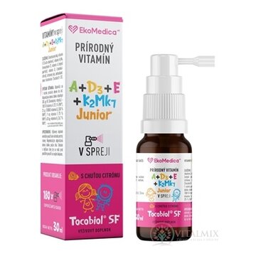 EkoMedica SK Prírodný Vitamín A+E+D3+K2Mk7 Junior sprej, s príchuťou citrónu, 1x30 ml obrázok