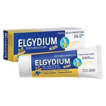 ELGYDIUM KIDS gélová zubná pasta s fluorinolom pre deti (2-6 rokov) s príchuťou banánu 1x50 ml obrázok