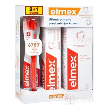 ELMEX CARIES PROTECTION SYSTÉM PROTI ZUBNÉMU KAZU zubná kefka 1 ks + zubná pasta 75 ml + ústna voda 400 ml, 1x1 set obrázok