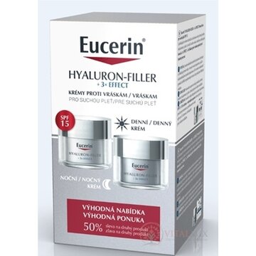 Eucerin HYALURON-FILLER+3xEFFECT SPF15 DUO denný krém 50 ml + nočný krém 50 ml (zľava na 2.produkt) 1x1 set obrázok