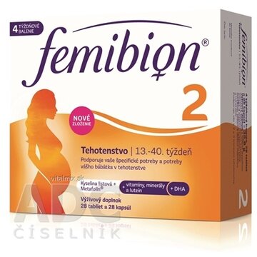 Femibion 2 Tehotenstvo tbl 28 + cps 28 (kys. listová + vitamíny, minerály + DHA) 1x56 ks obrázok