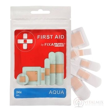 FIXAplast FIRST AID AQUA náplasť MIX vodeodolná, stripy, rôzne veľkosti a tvary 1x24 ks obrázok