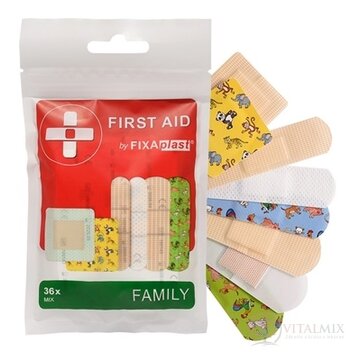 FIXAplast FIRST AID FAMILY náplasť MIX stripy, rôzne veľkosti, tvary a motívy 1x36 ks obrázok