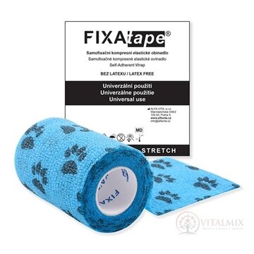 FIXAtape STRETCH Samofixačné elastické ovínadlo kompresné, bez latexu, farba modrá s labkami, 7,5cm x 450cm, 1x1 ks obrázok