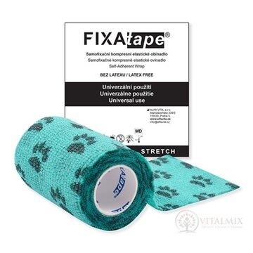 FIXAtape STRETCH Samofixačné elastické ovínadlo kompresné, bez latexu, farba zelená s labkami, 7,5cm x 450cm, 1x1 ks obrázok