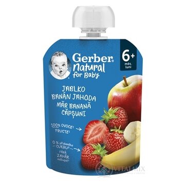Gerber Natural Kapsička Jablko, banán a jahoda ovocná desiata (od ukonč. 6. mesiaca) 1x90 g obrázok