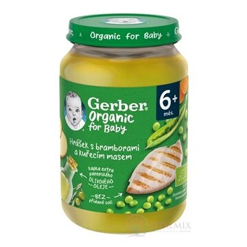 Gerber Organic Mäsovo-zeleninový príkrm hrášok, zemiaky, kuracie mäso (od ukonč. 6. mesiaca) 1x190 g obrázok