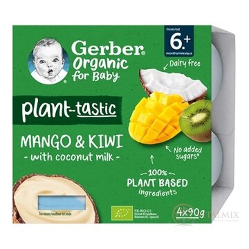 Gerber Organic Rastlinný dezert Mango a kiwi s kokosovým mliekom (od ukonč. 6. mesiaca) 4x90 g obrázok