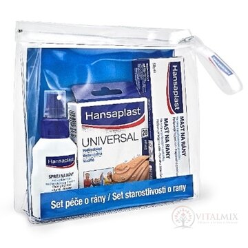 Hansaplast SET STAROSTLIVOSTI O RANY (sprej + náplasť + masť) v taštičke, 1x1 set obrázok