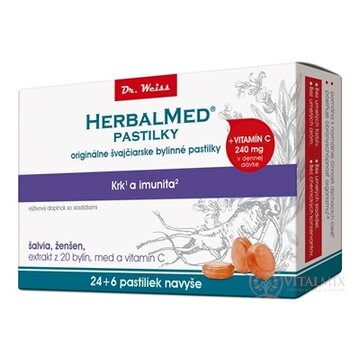 HERBALMED PASTILKY krk a imunita - Dr.Weiss (šalvia, ženšen, 20 bylín, vit.C) pastilky (24+6 navyše) 1x30 ks obrázok