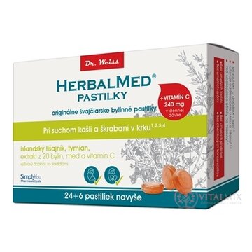 HERBALMED PASTILKY pre odkašliavanie - Dr.Weiss (isl. lišajník, tymian, 20 bylín, vit.C) pastilky (24+6 navyše) 1x30 ks obrázok