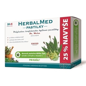 HERBALMED PASTILKY pri kašli - Dr.Weiss (skorocel, mat.dúš, lipa, 20 bylín, vit.C) pastilky (24+6 navyše) 1x30 ks obrázok