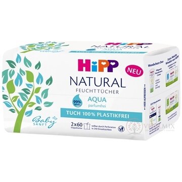 HiPP BabySANFT NATURAL Aqua vlhčené obrúsky čistiace, ultrasensitive 2x60 ks obrázok
