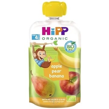 HiPP BIO 100% Ovocie Jablko Hruška Banán kapsička (od ukonč. 4./6.mesiaca) ovocný príkrm 1x100 g obrázok
